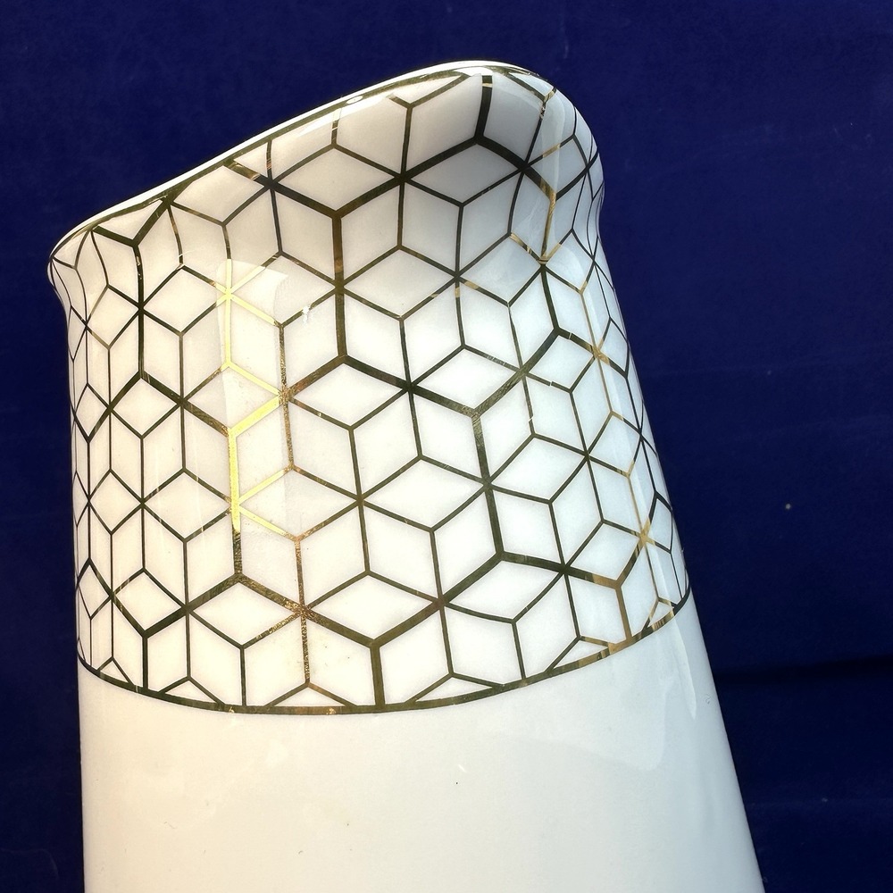 Grace's White with Metallic Gold Geometric Trim Porcelain Teapot Pitcher - Picture 5 of 13